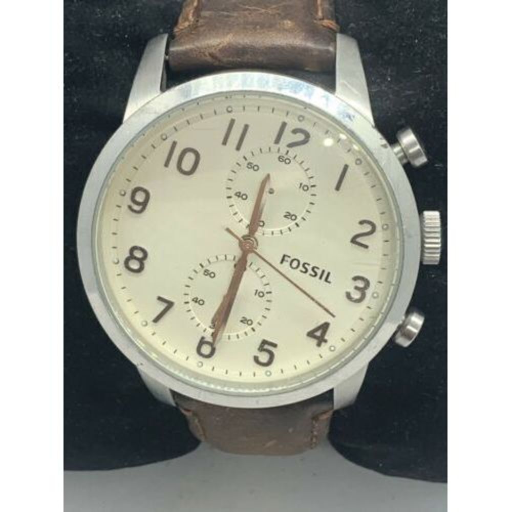 Fossil FS4872 Men's Watch Chronograph Egg Dial Brown Leather 42mm Quartz D688